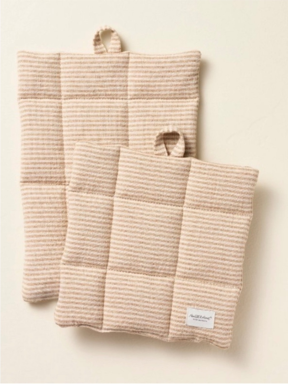 2pc Striped Potholder Set Natural Stripe - Hearth & Hand Magnolia NEW w/ TAGS